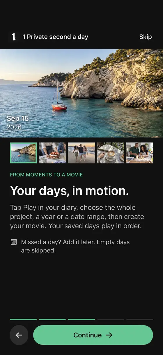 The welcome tour explaining chronological movies from daily memories.